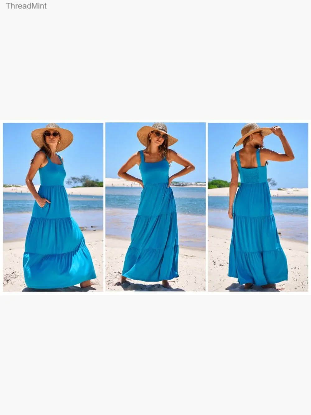 Sleeveless Maxi Dress with Pockets, Slim Fit, Rayon Blend, Casual Summer Wear - Picture 7 of 7